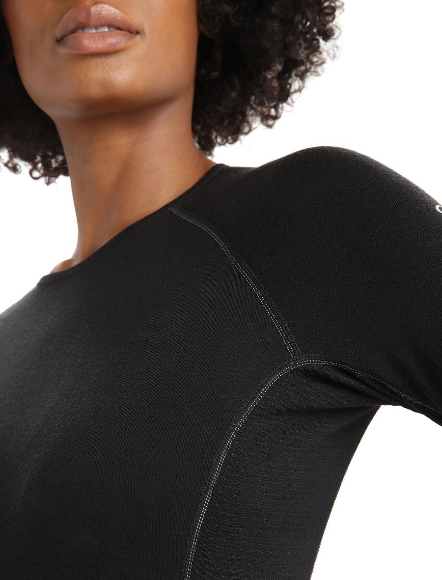 Black Women's Icebreaker BodyfitZone™ Merino 150 Zone Long Sleeve Crewe Thermal Top Base Layers | USA 1887SGLO